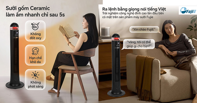 Quạt sưởi gốm tích hợp điều khiển bằng giọng nói thông minh