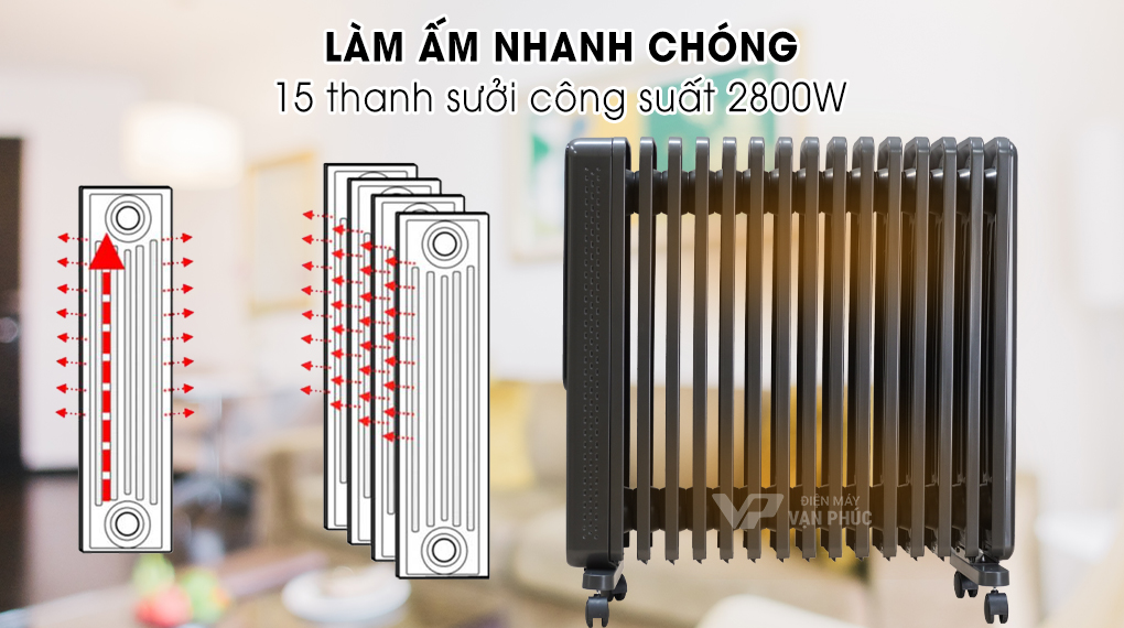 Top 3 máy sưởi dầu 15 thanh nhiệt được sử dụng nhiều